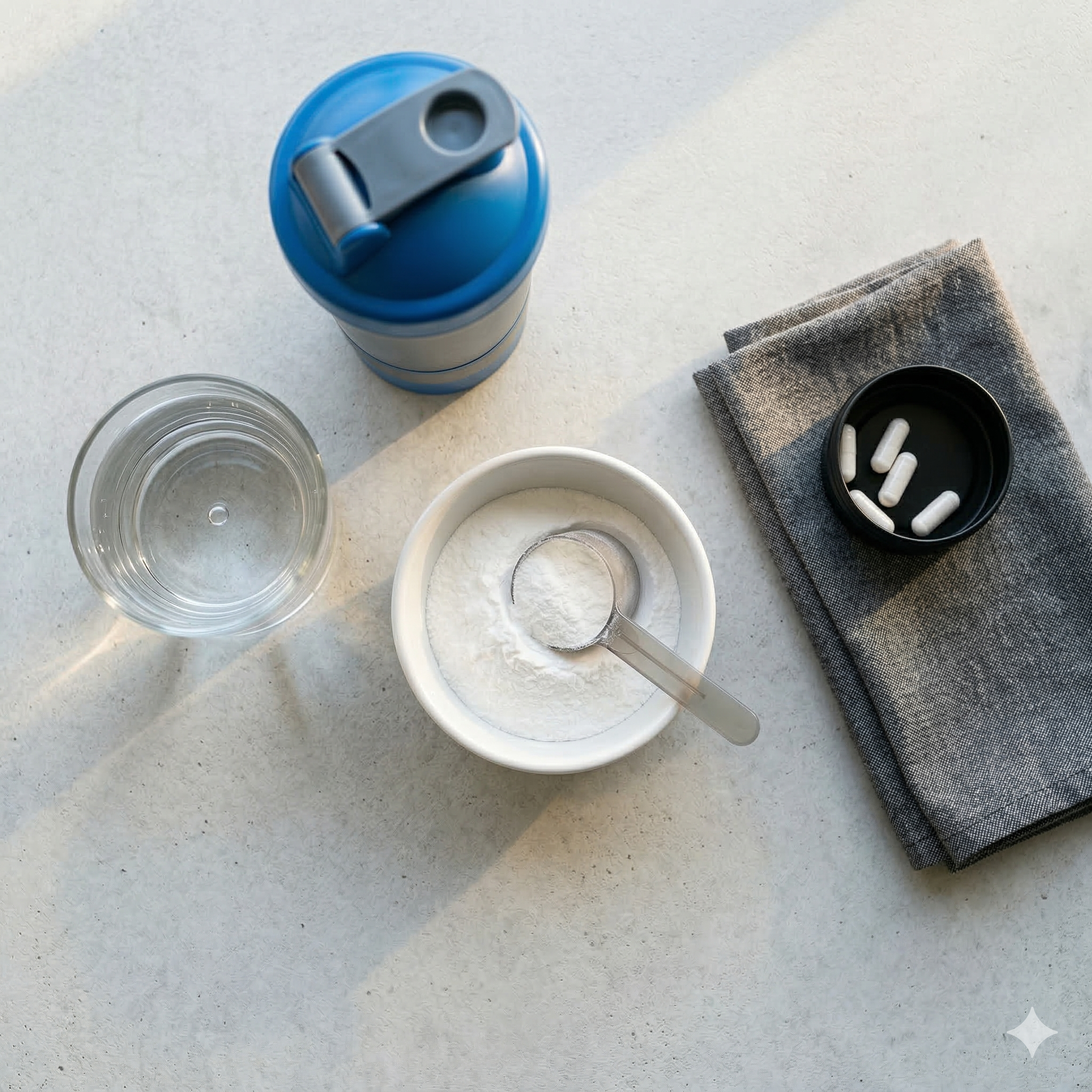 Suplementos de Creatina un bote de creatina y pastillas de creatina