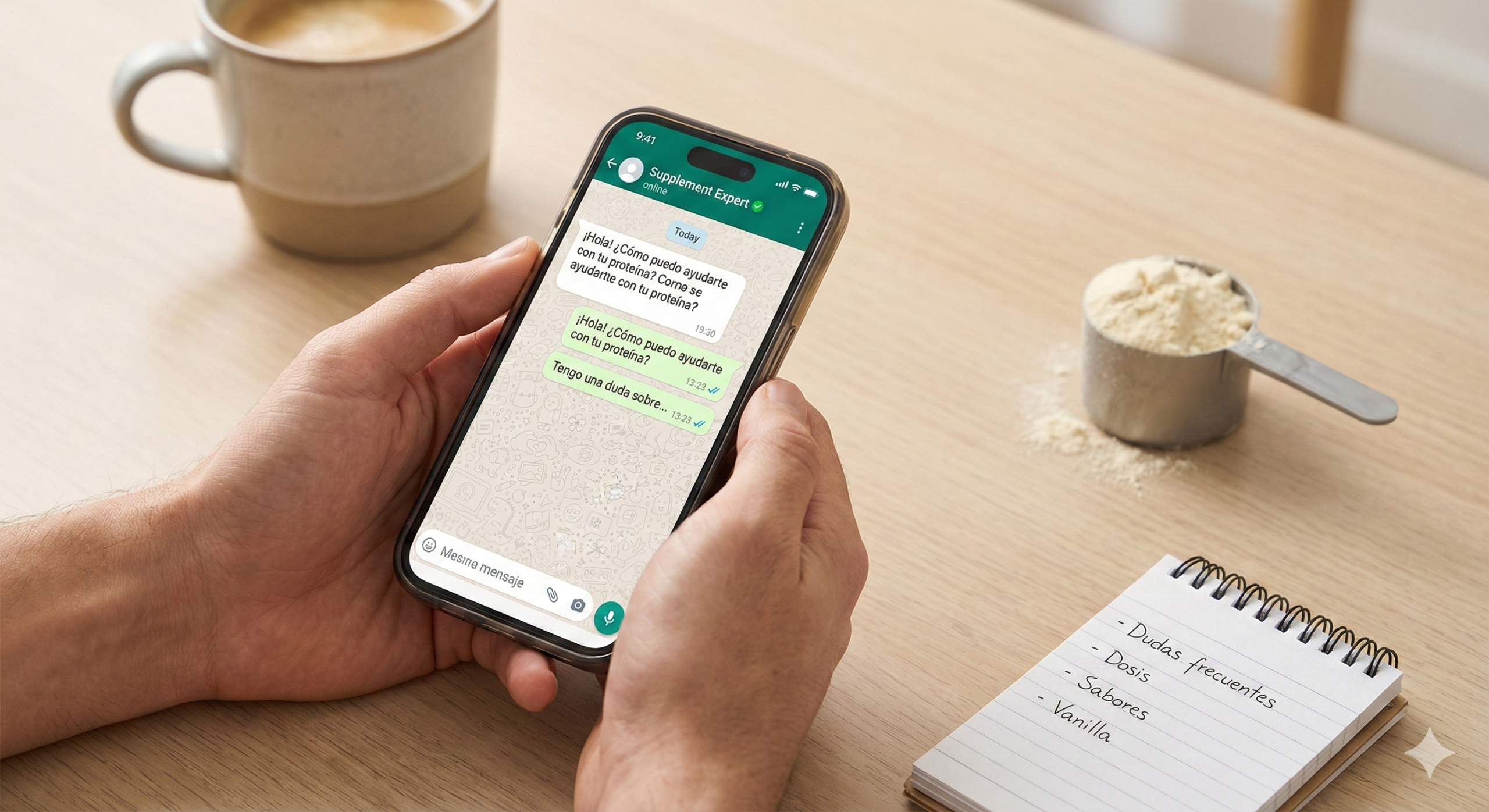 Imagen de una persona utilizando WhatsApp para contratar un negocio.